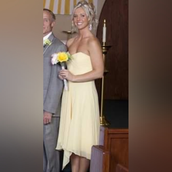 David's Bridal Canary Yellow Strapless Midi Dress - Picture 1 of 16